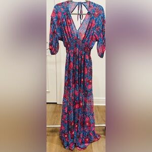 Misa Los Angeles Blue and Pink Floral Maxi Dress